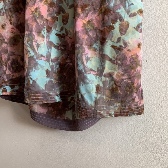 Ecote Abstract Floral Pink and Blue Sundress Pleats, Tie-waist, Pockets! - Picture 4 of 11